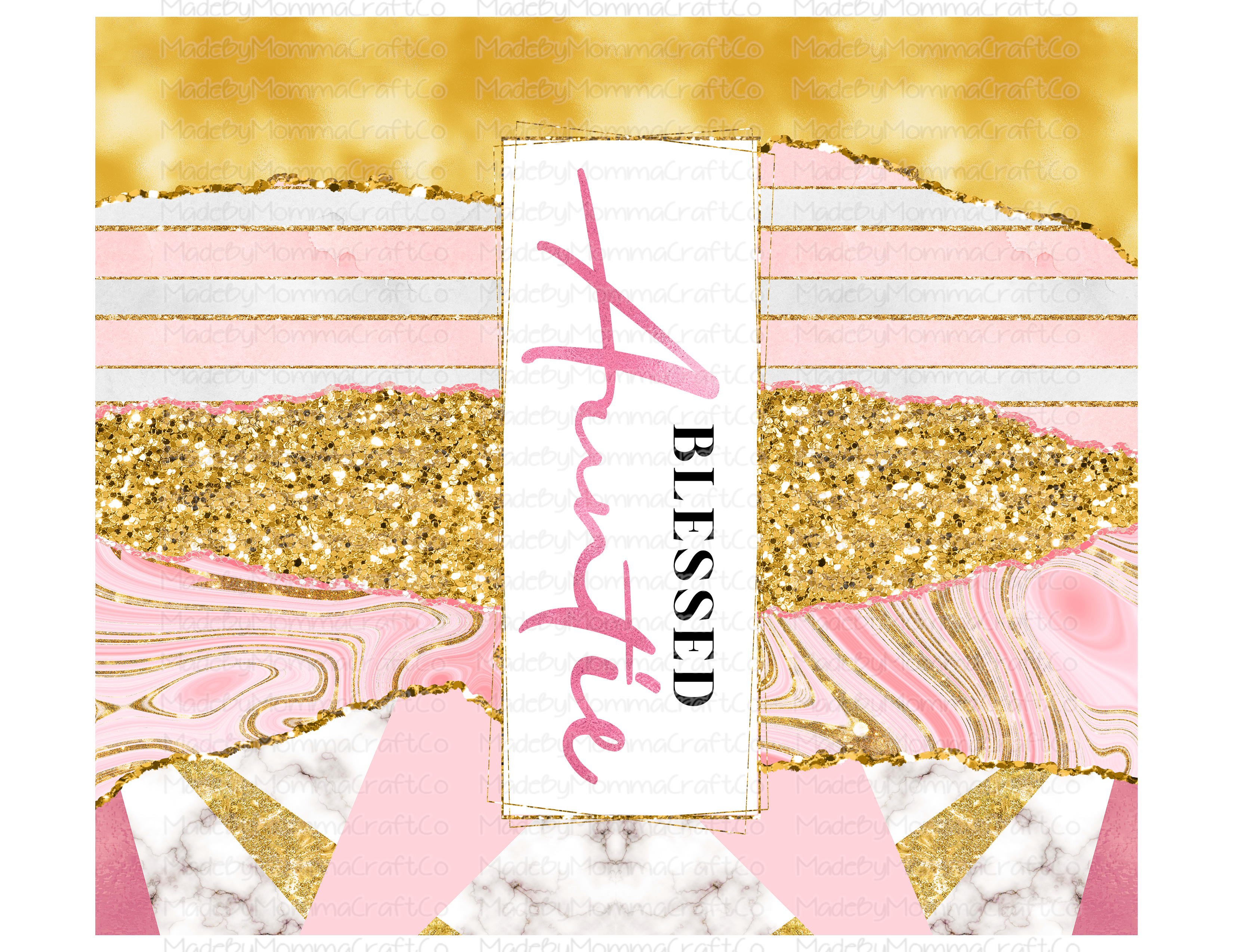 Blessed Auntie Pink Gold Glam Tumbler Wrap - Sublimation Or Clear Waterslide Wrap