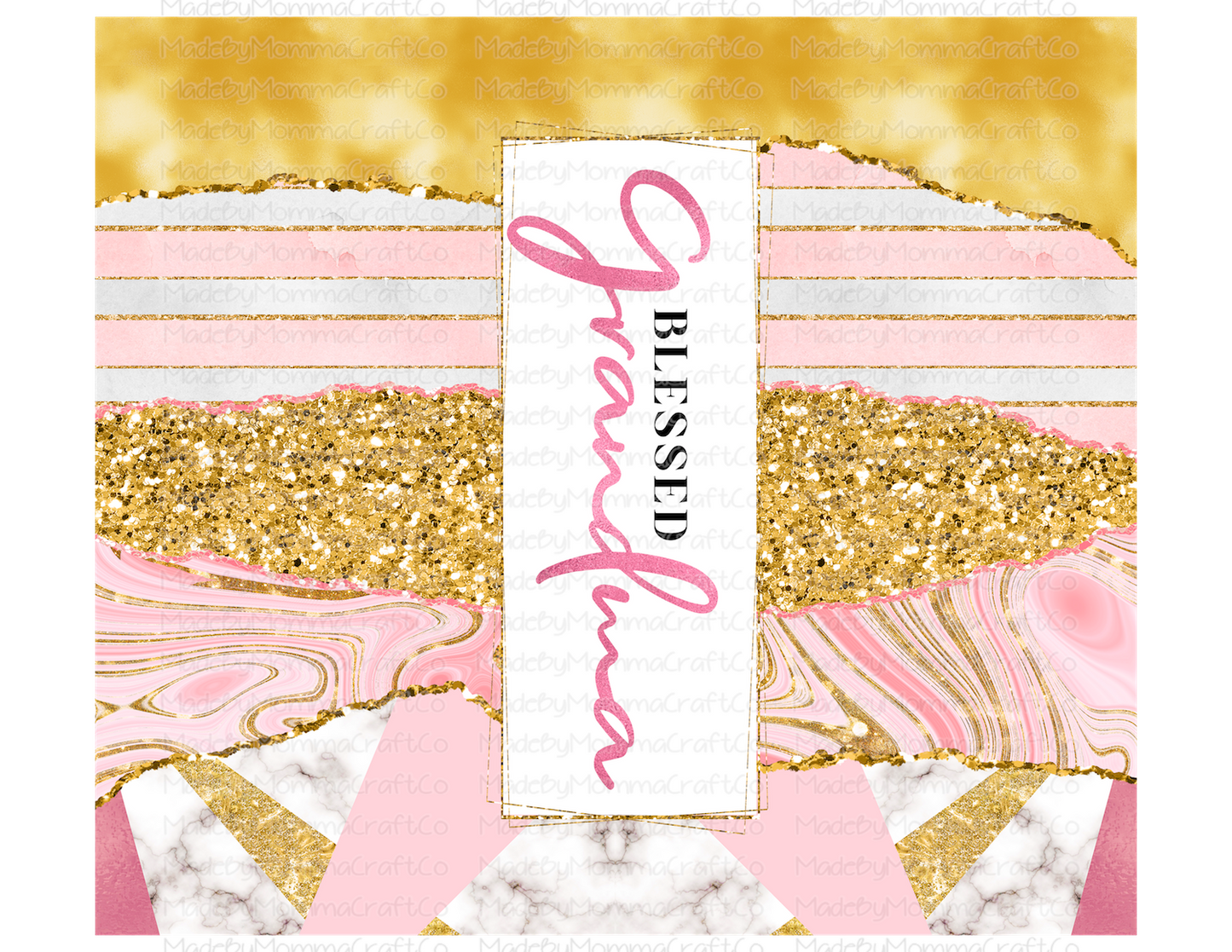 Blessed Grandma Pink Gold Glam Tumbler Wrap - Sublimation Or Clear Waterslide Wrap