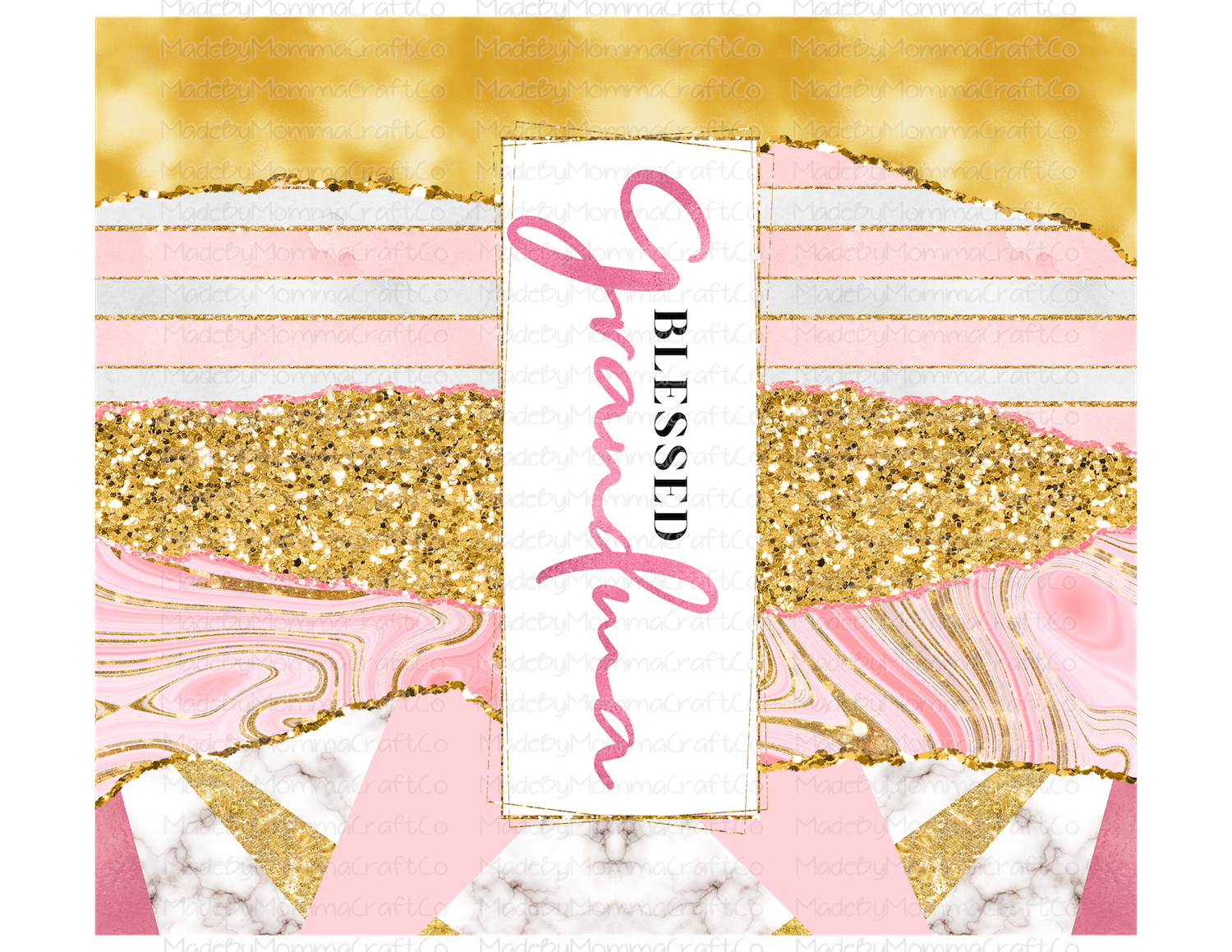 Blessed Grandma Pink Gold Glam Tumbler Wrap - Sublimation Or Clear Waterslide Wrap