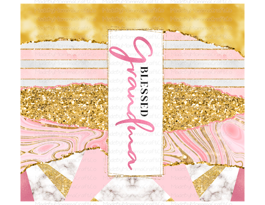 Blessed Grandma Pink Gold Glam Tumbler Wrap - Sublimation Or Clear Waterslide Wrap