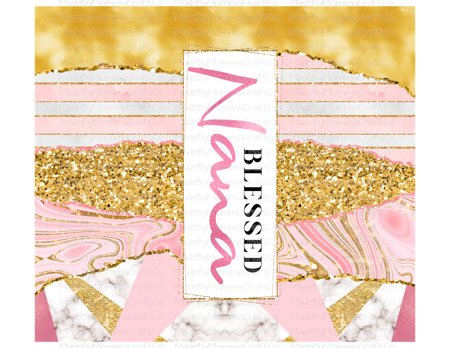 Blessed Nana Pink Gold Glam Tumbler Wrap - Sublimation Or Clear Waterslide Wrap