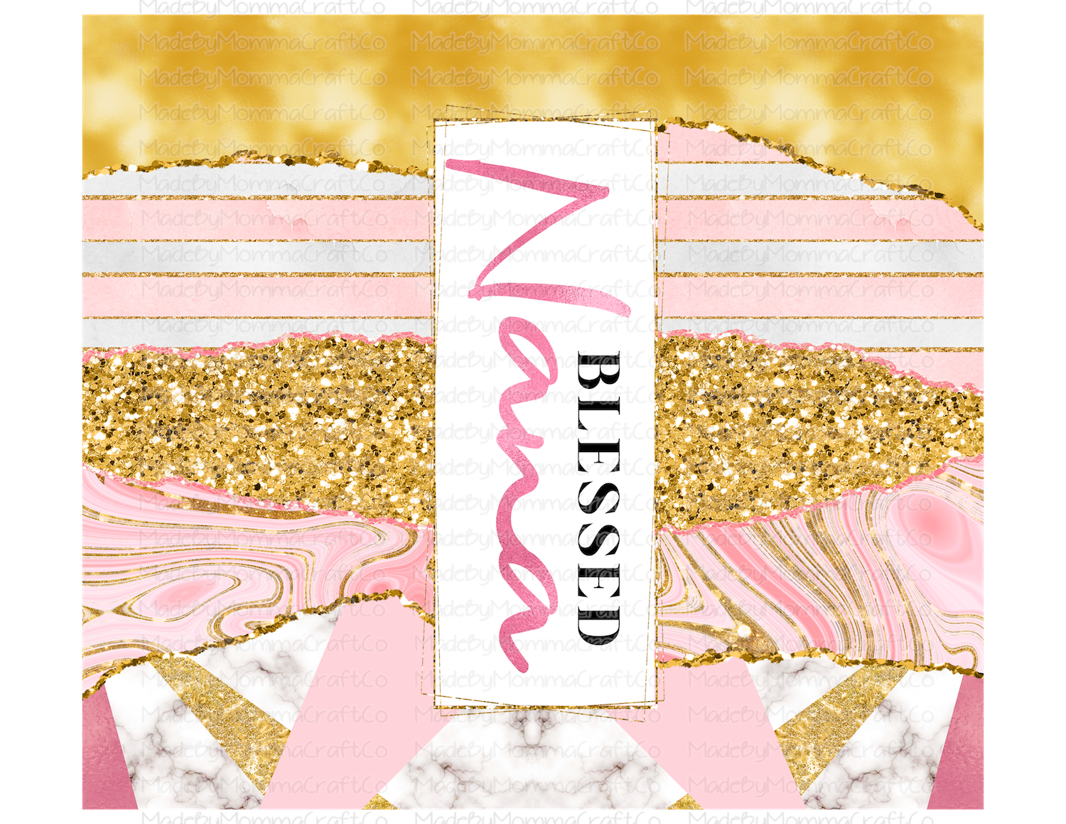 Blessed Nana Pink Gold Glam Tumbler Wrap - Sublimation Or Clear Waterslide Wrap