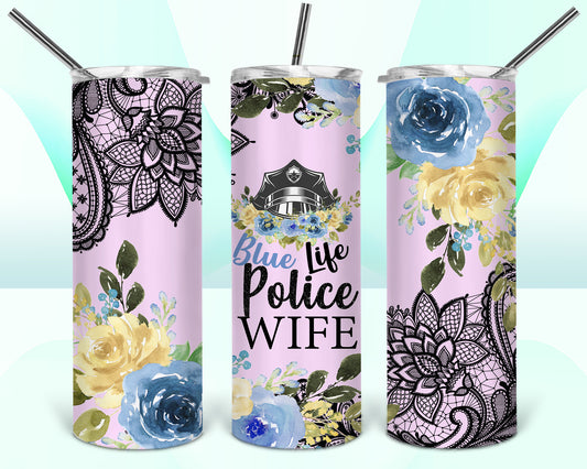 Blue Life Police Wife Sublimation Tumbler Wrap - Or Clear Waterslide Wrap