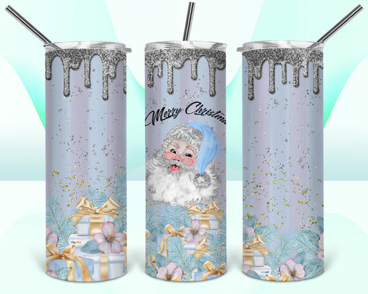 Blue Merry Christmas Santa Sublimation Tumbler Wrap - Or Clear Waterslide Wrap