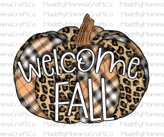 Welcome Fall - Leopard Plaid Pumpkin - Cheat Clear Waterslide™ or White Cast Sticker