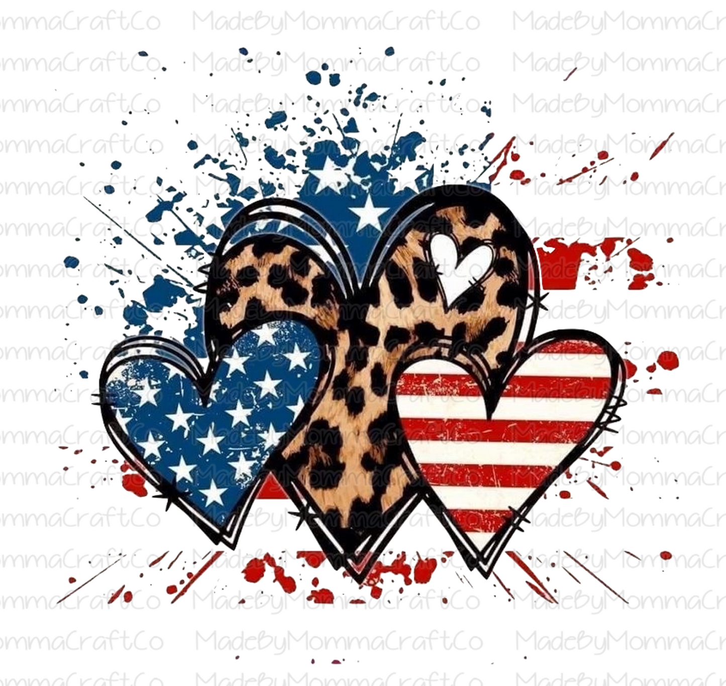 Red White And Blue Hearts - Cheat Clear Waterslide™ or White Cast Sticker