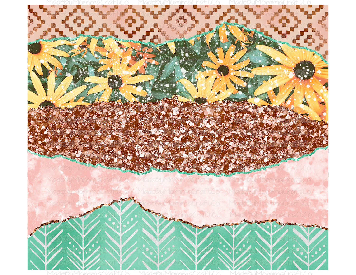 Boho Flower Stack Tumbler Wrap - Sublimation Or Clear Waterslide Wrap