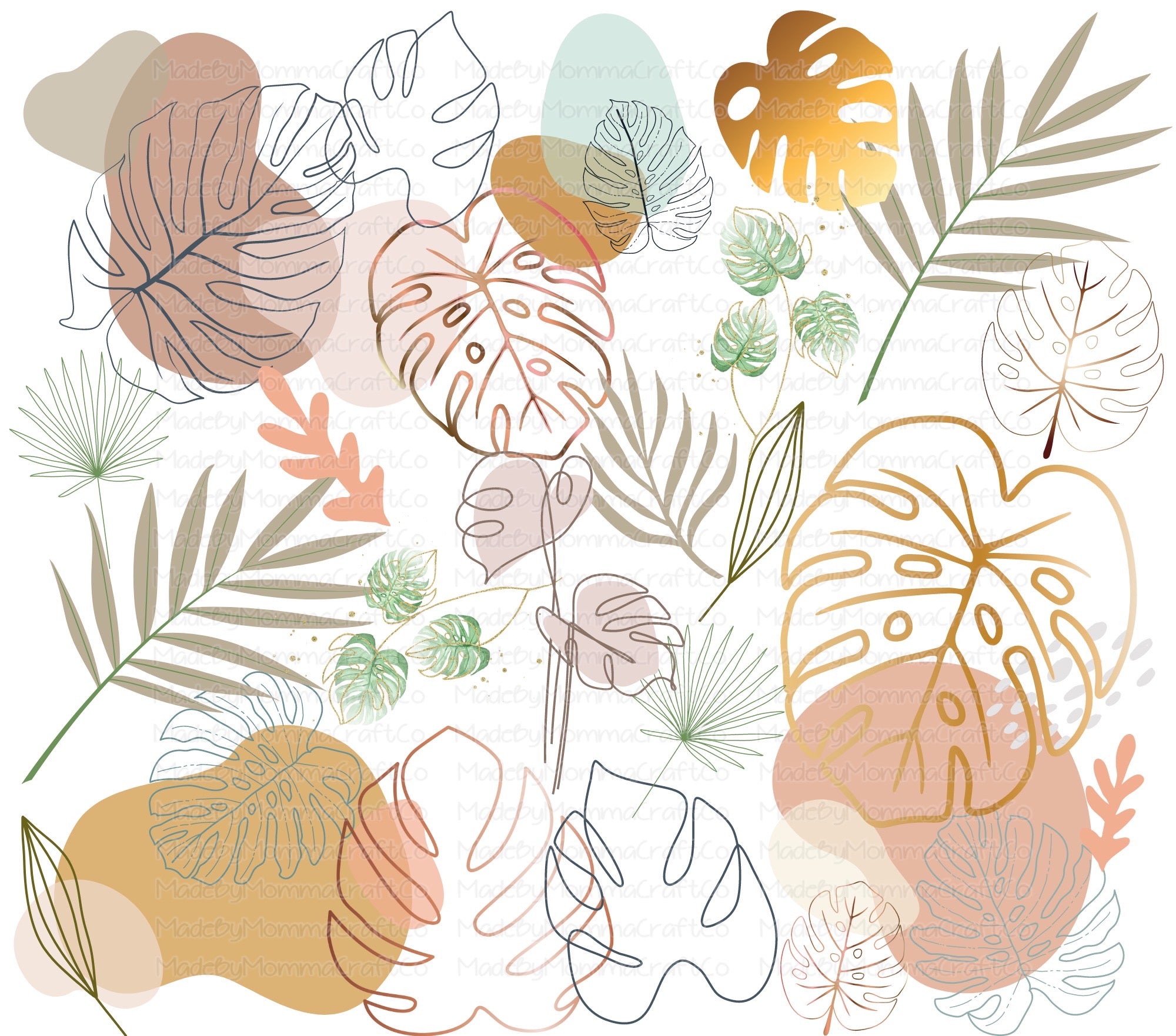 Boho Monstera Tumbler Wrap - Sublimation Or Clear Waterslide Wrap