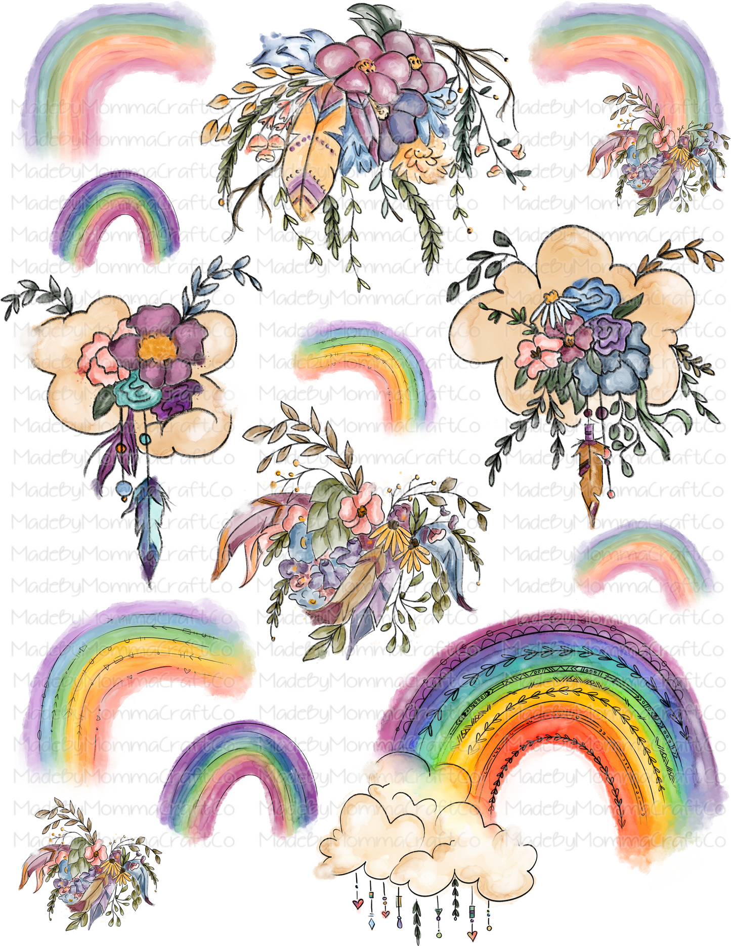 Boho Rainbows Cheat Clear Waterslide ™ or Sticker Themed Sheet  Elements Sheet