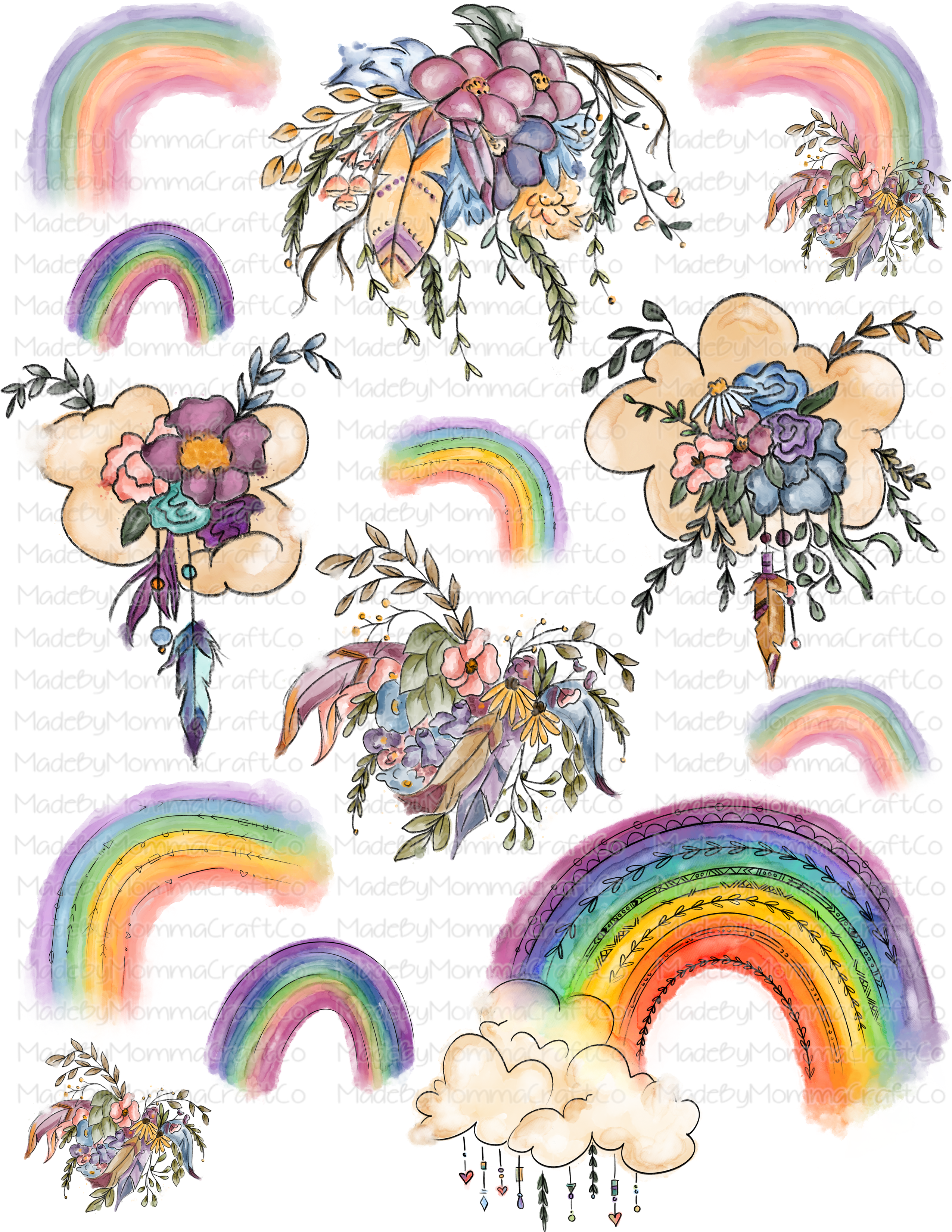 Boho Rainbows Cheat Clear Waterslide ™ or Sticker Themed Sheet  Elements Sheet
