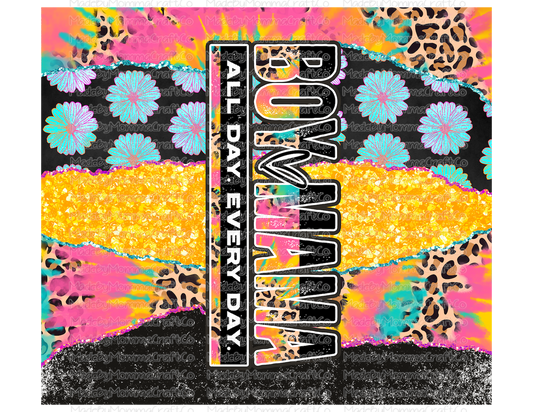 Boy Mama Bright Tie Dye Leopard Tumbler Wrap - Sublimation Or Clear Waterslide Wrap