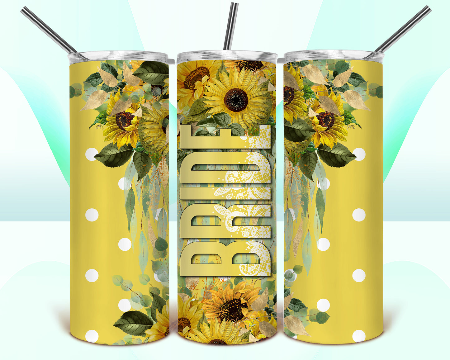 Yellow Sunflower Bride Sublimation Tumbler Wrap - Or Clear Waterslide Wrap