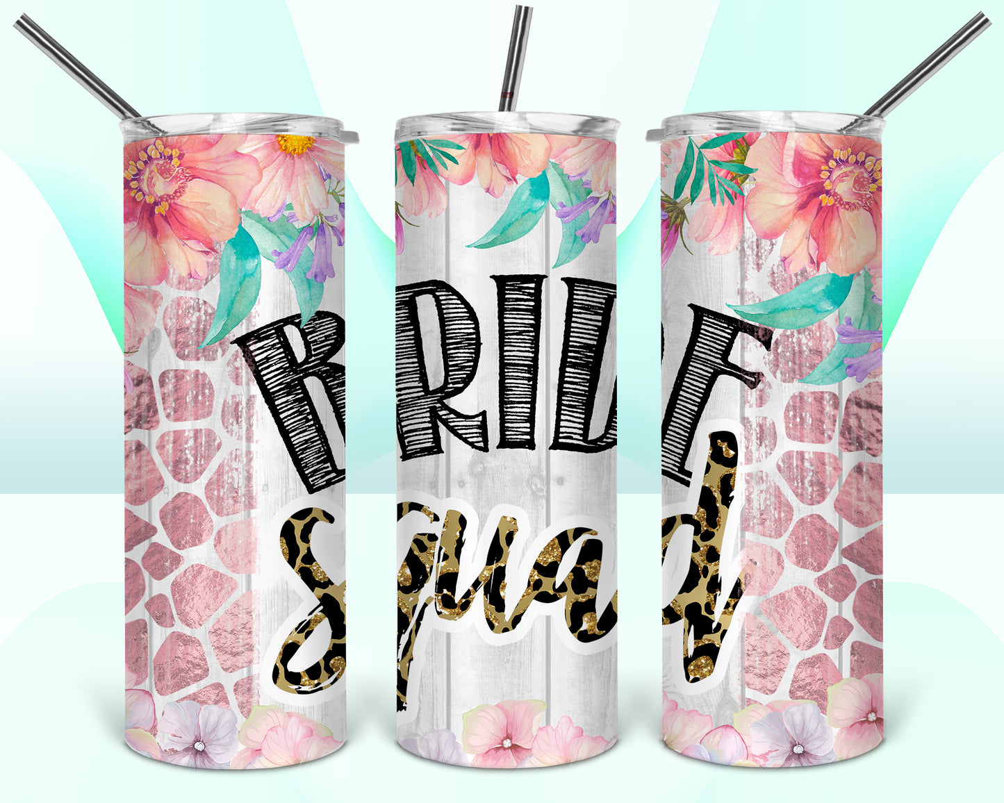 Bride Squad Pink Floral Sublimation Tumbler Wrap - Or Clear Waterslide Wrap