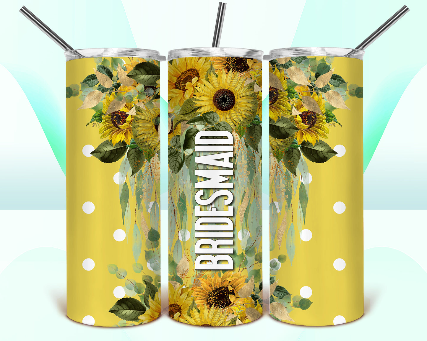 Bridesmaid Sunflower Floral Sublimation Tumbler Wrap - Or Clear Waterslide Wrap