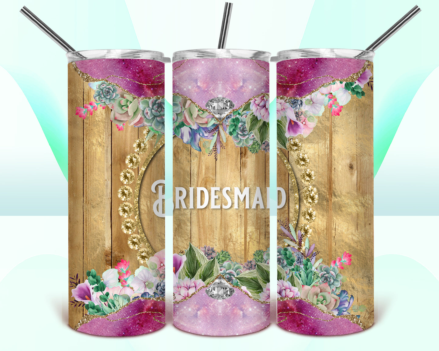 Bridesmaid Woodgrain Galaxy Sublimation Tumbler Wrap - Or Clear Waterslide Wrap