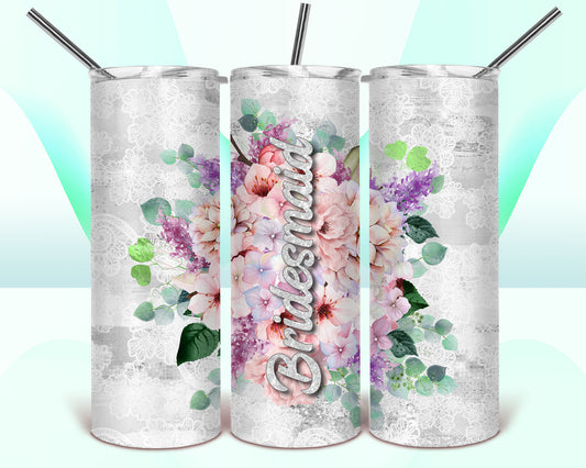 Bridesmaid Floral Lace Sublimation Tumbler Wrap - Or Clear Waterslide Wrap