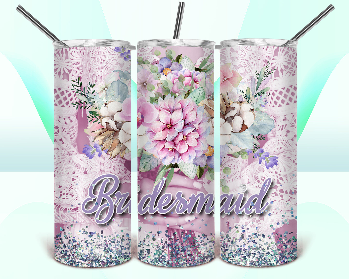 Bridesmaid Floral Lace  Sublimation Tumbler Wrap - Or Clear Waterslide Wrap