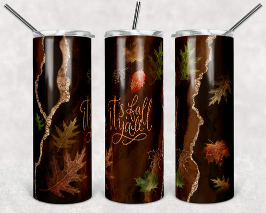 Fall Yall Brown and Golds Tumbler Wrap - Sublimation Or Clear Waterslide Wrap