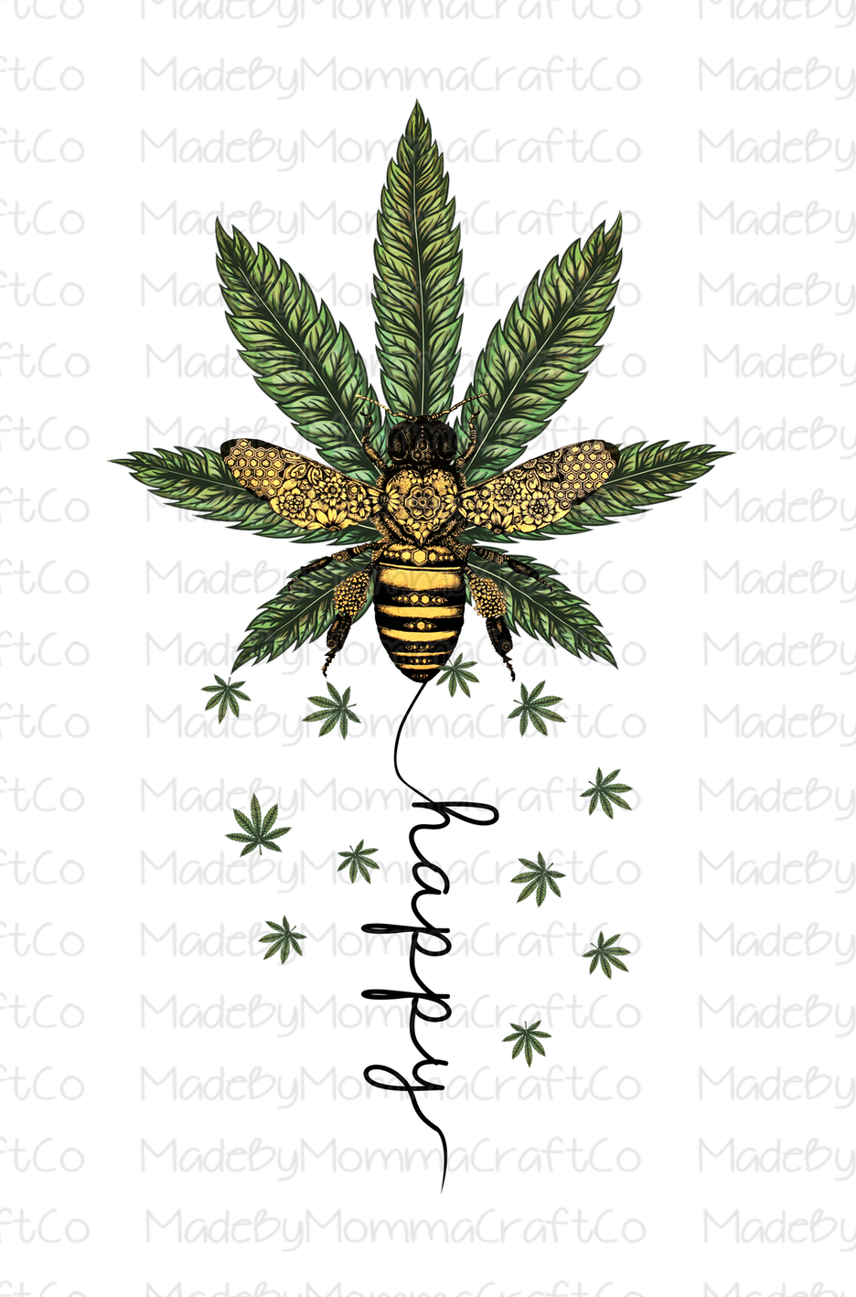 Bee Happy Pot Leaf - Cheat Clear Waterslide™ or White Cast Sticker