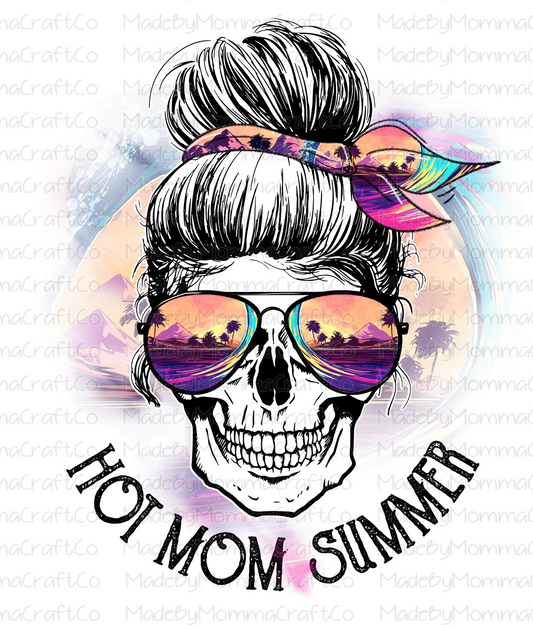 Hot Mom Summer Messy Bun Skull - Cheat Clear Waterslide™ or White Cast Sticker