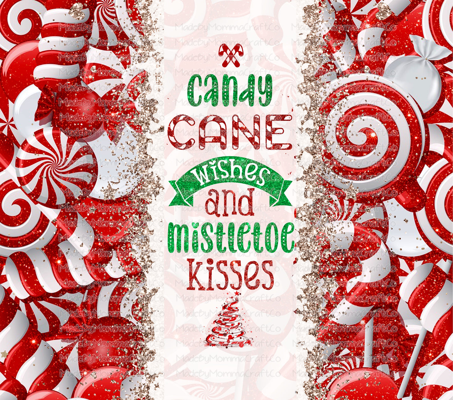 candy cane wishes Christmas Tumbler Wrap - Vinyl Or Waterslide Seamless Wrap