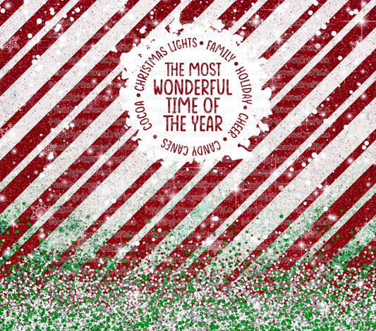 candy cane wonderful time of the year Christmas Tumbler Wrap - Vinyl Or Waterslide Seamless Wrap