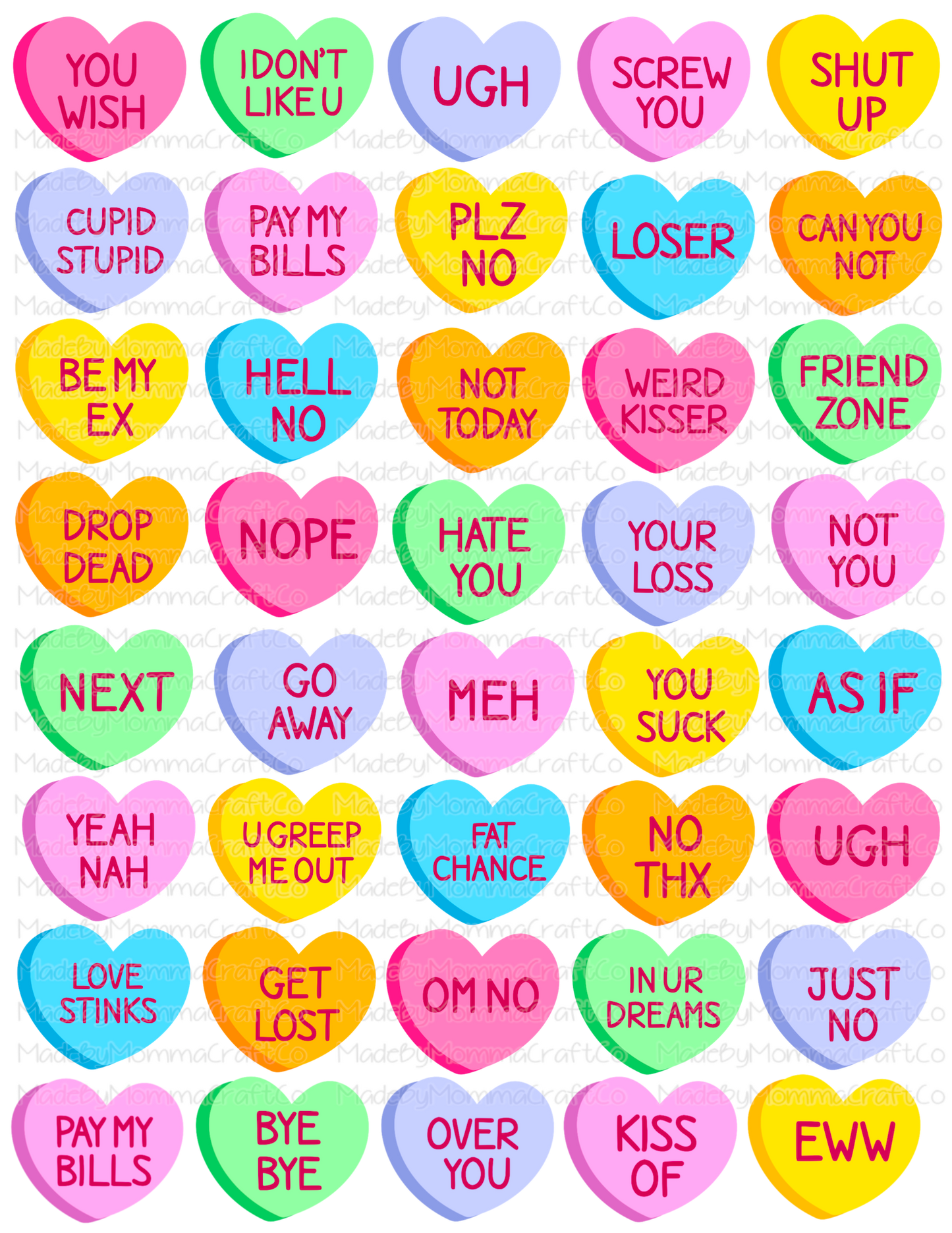 Anti Valentines Hearts Candy Sheet - Cheat Clear Waterslide™ or White Cast Sticker