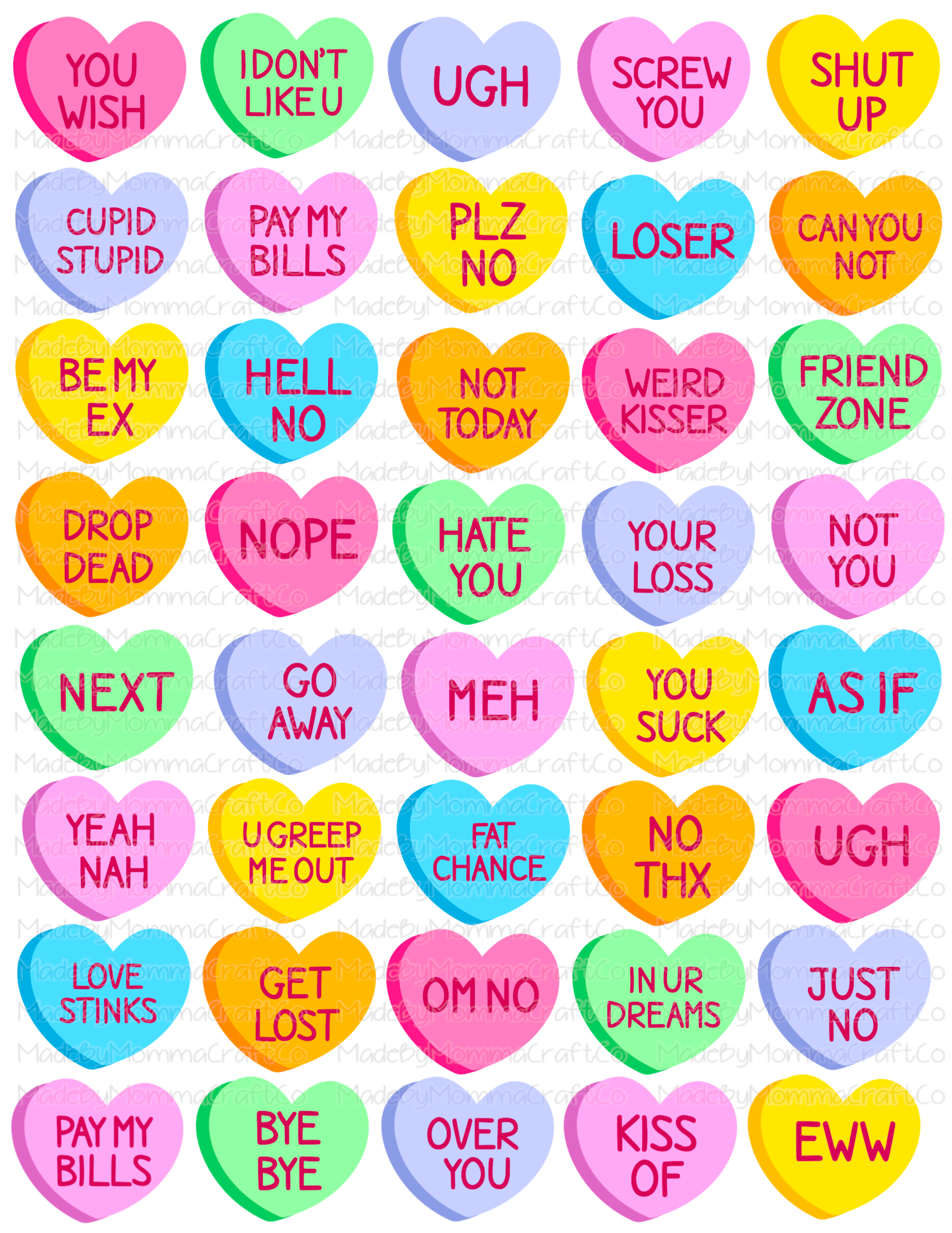 Anti Valentines Hearts Candy Sheet - Cheat Clear Waterslide™ or White Cast Sticker