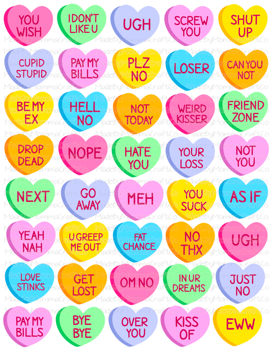 Anti Valentines Hearts Candy Sheet - Cheat Clear Waterslide™ or White Cast Sticker