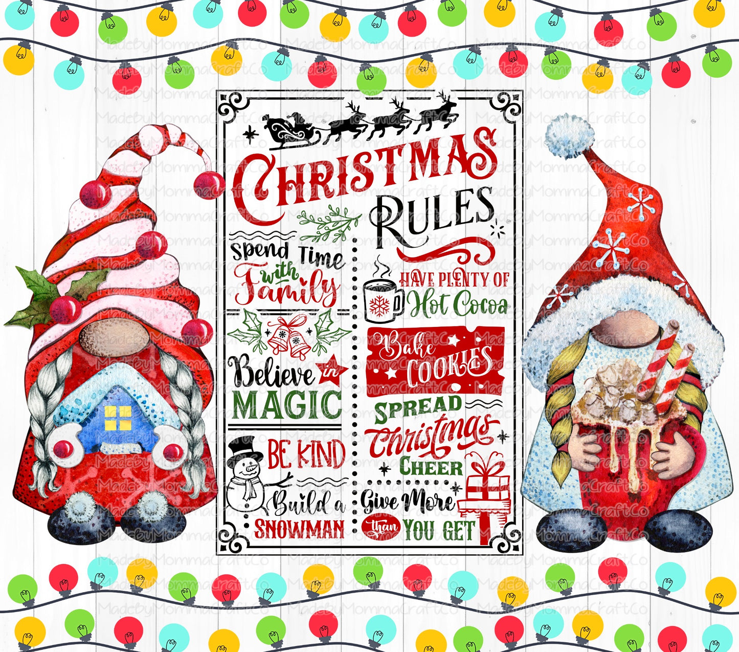 Christmas Rules Gnomes Tumbler Wrap - Sublimation Vinyl Or Waterslide Wrap