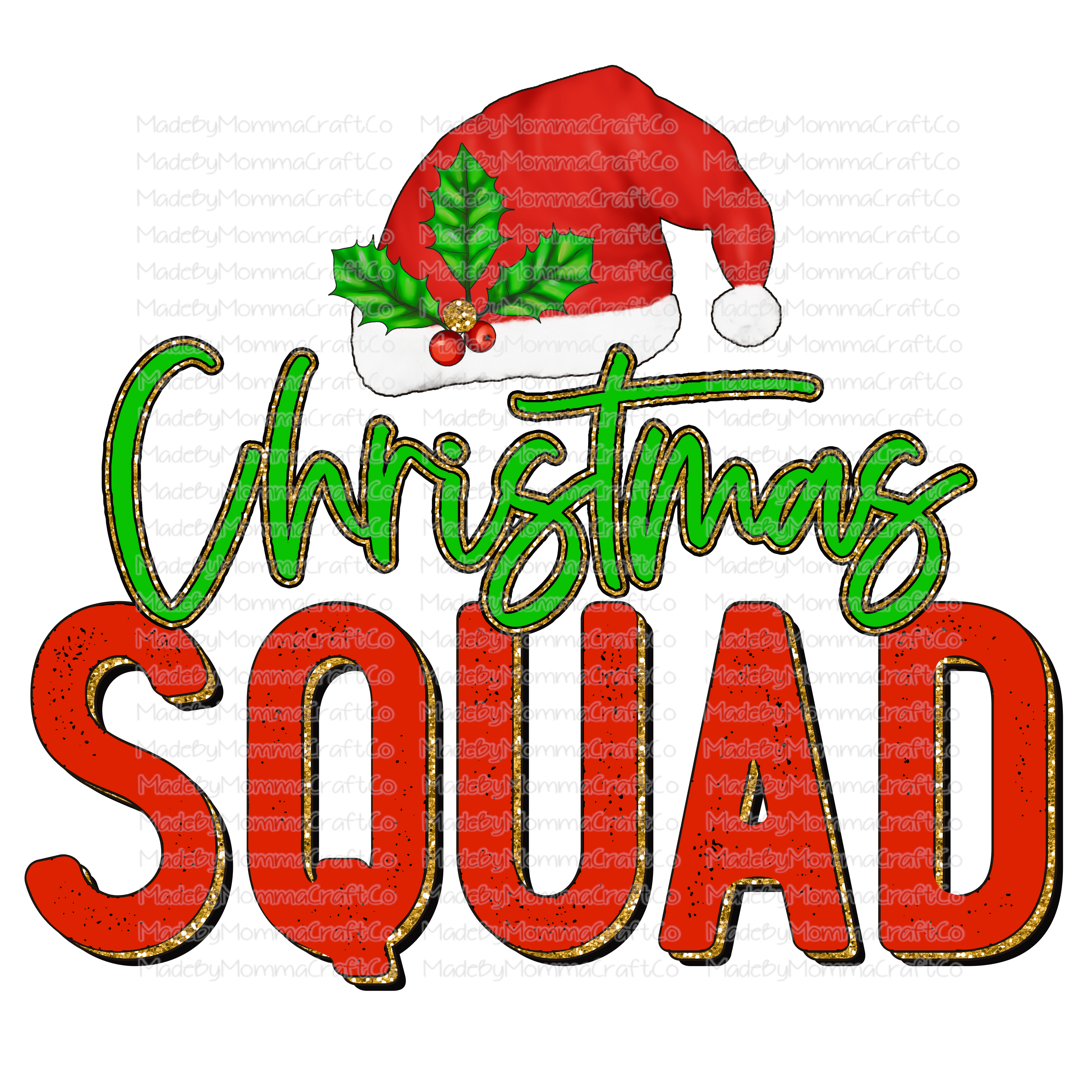 Christmas Squad Gold Glitter - Cheat Clear Waterslide™ or White Cast Sticker