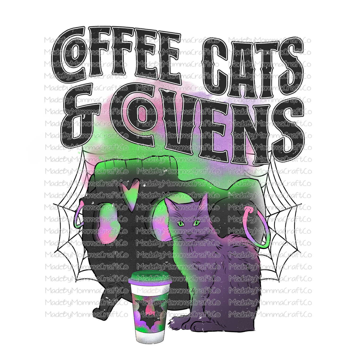 coffee cats and covens Halloween -Cheat Clear Waterslide™ or White Cast Sticker