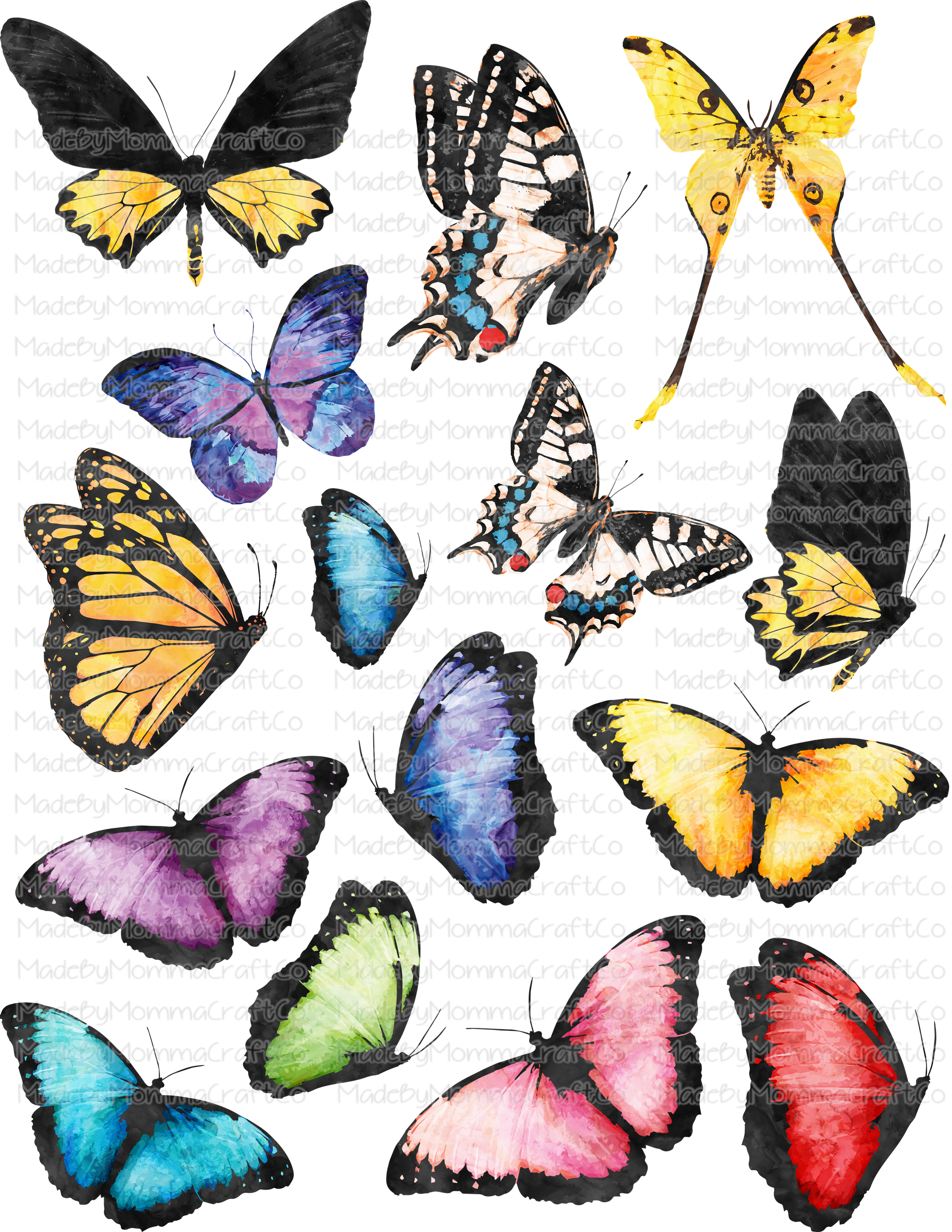 Colorful Butterflies Cheat Clear Waterslide ™ or Sticker Themed Sheet  Elements Sheet