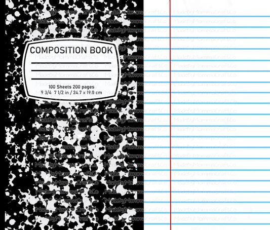 Composition Book Tumbler Wrap - Sublimation Or Clear Waterslide Wrap