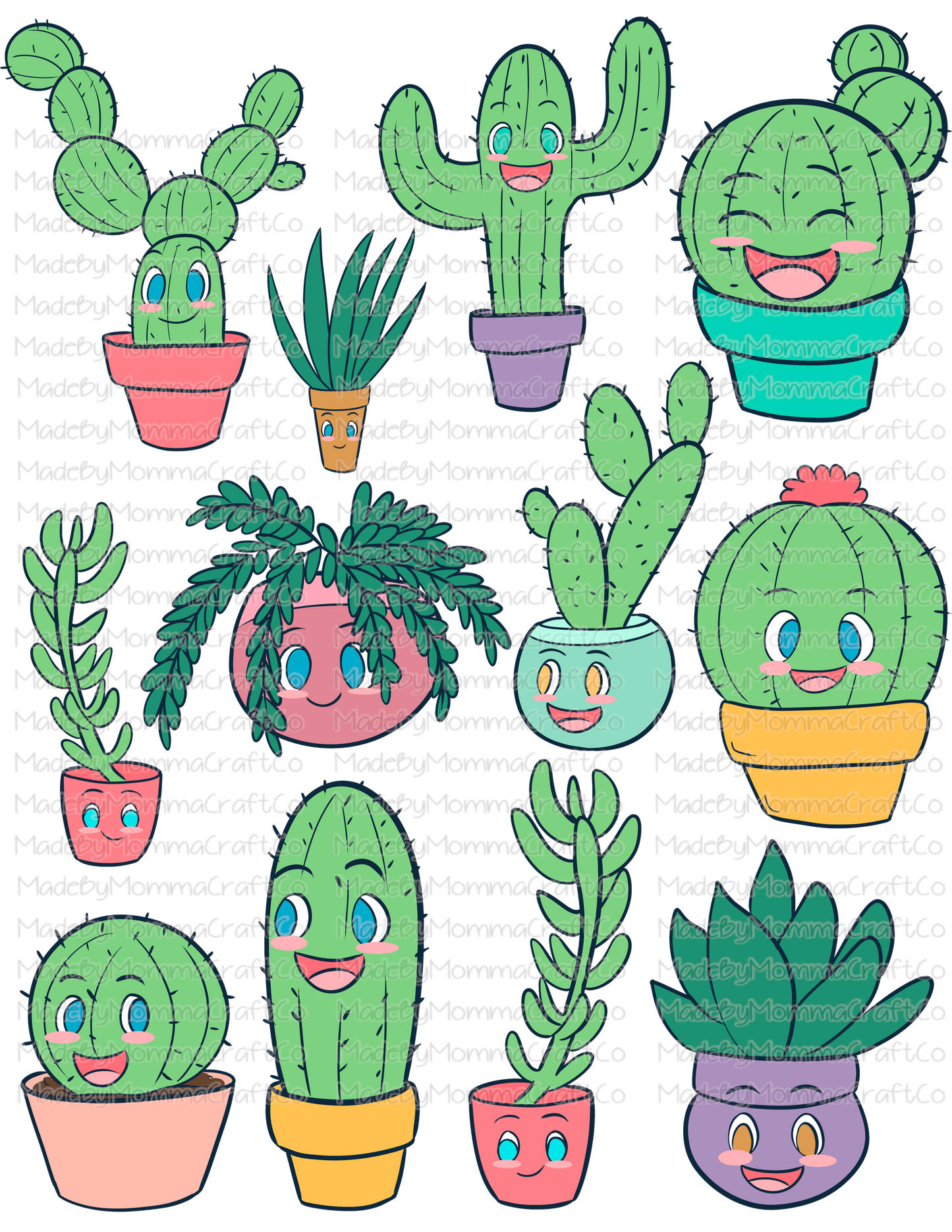 Cute Cactus Cheat Clear Waterslide ™ or Sticker Themed Sheet  Elements Sheet