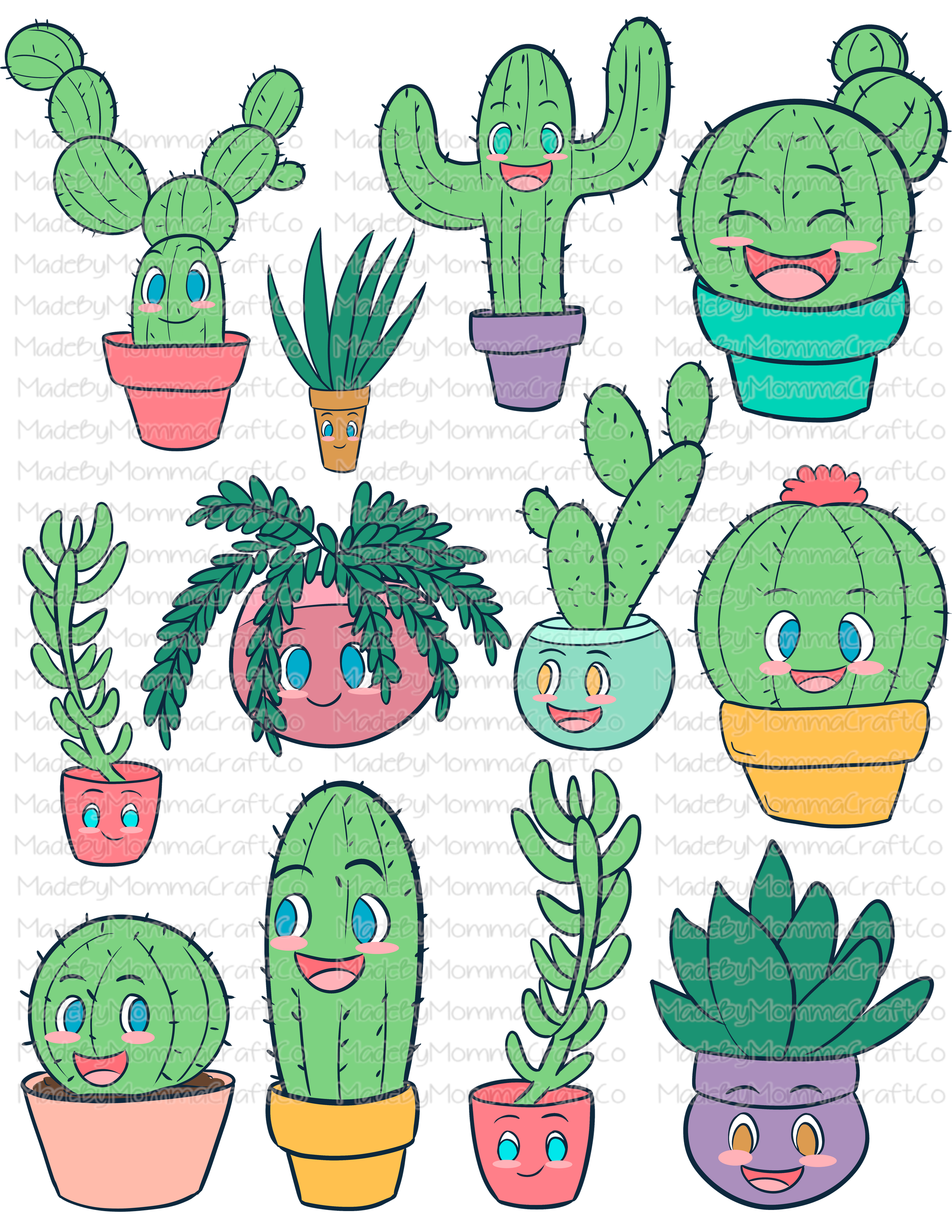Cute Cactus Cheat Clear Waterslide ™ or Sticker Themed Sheet  Elements Sheet
