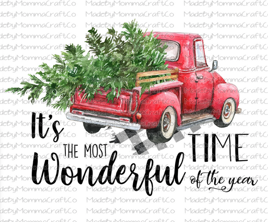 Most Wonderful Time Of The Year Red Truck Christmas - Cheat Clear Waterslide™ or White Cast Sticker