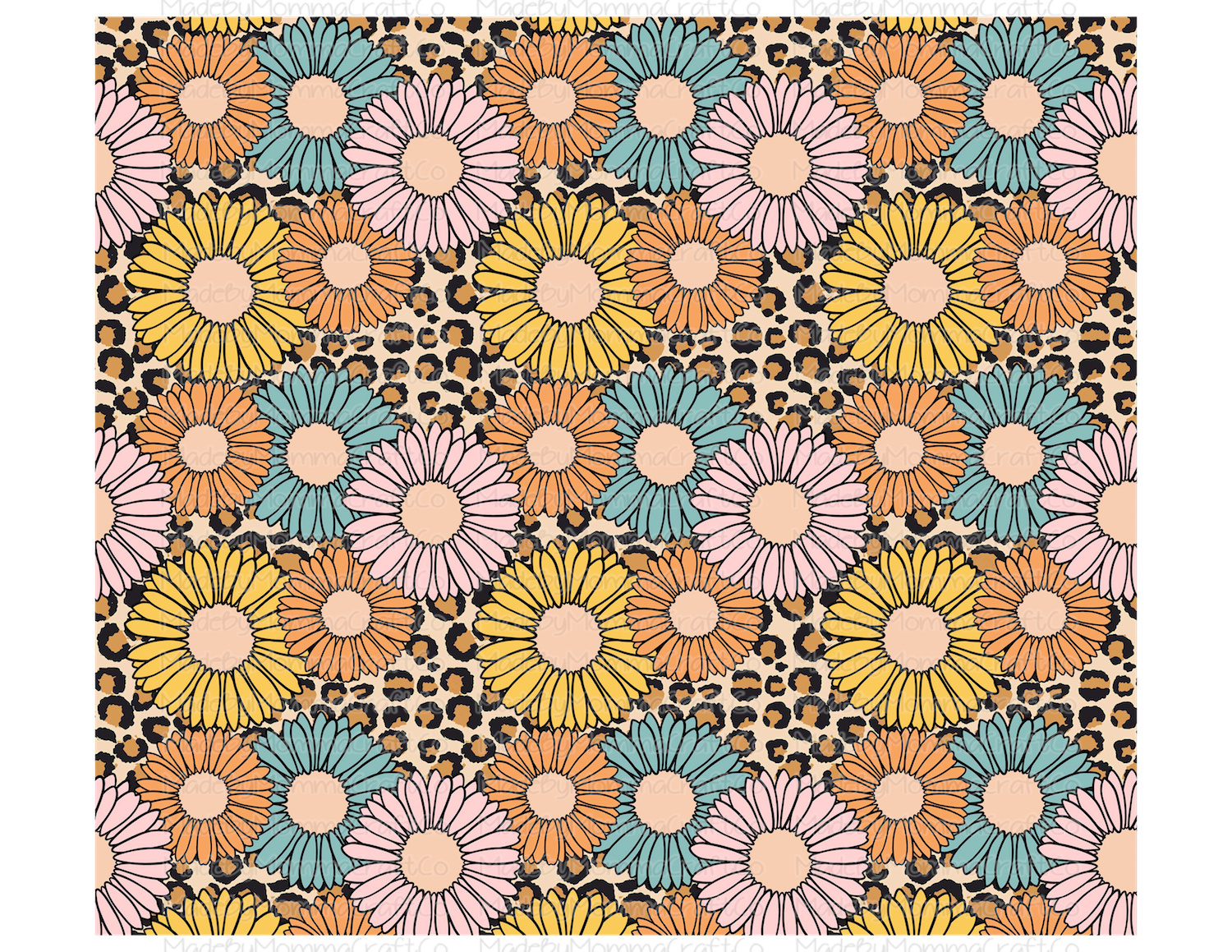 Daisy Leopard Tumbler Wrap - Sublimation Or Clear Waterslide Wrap