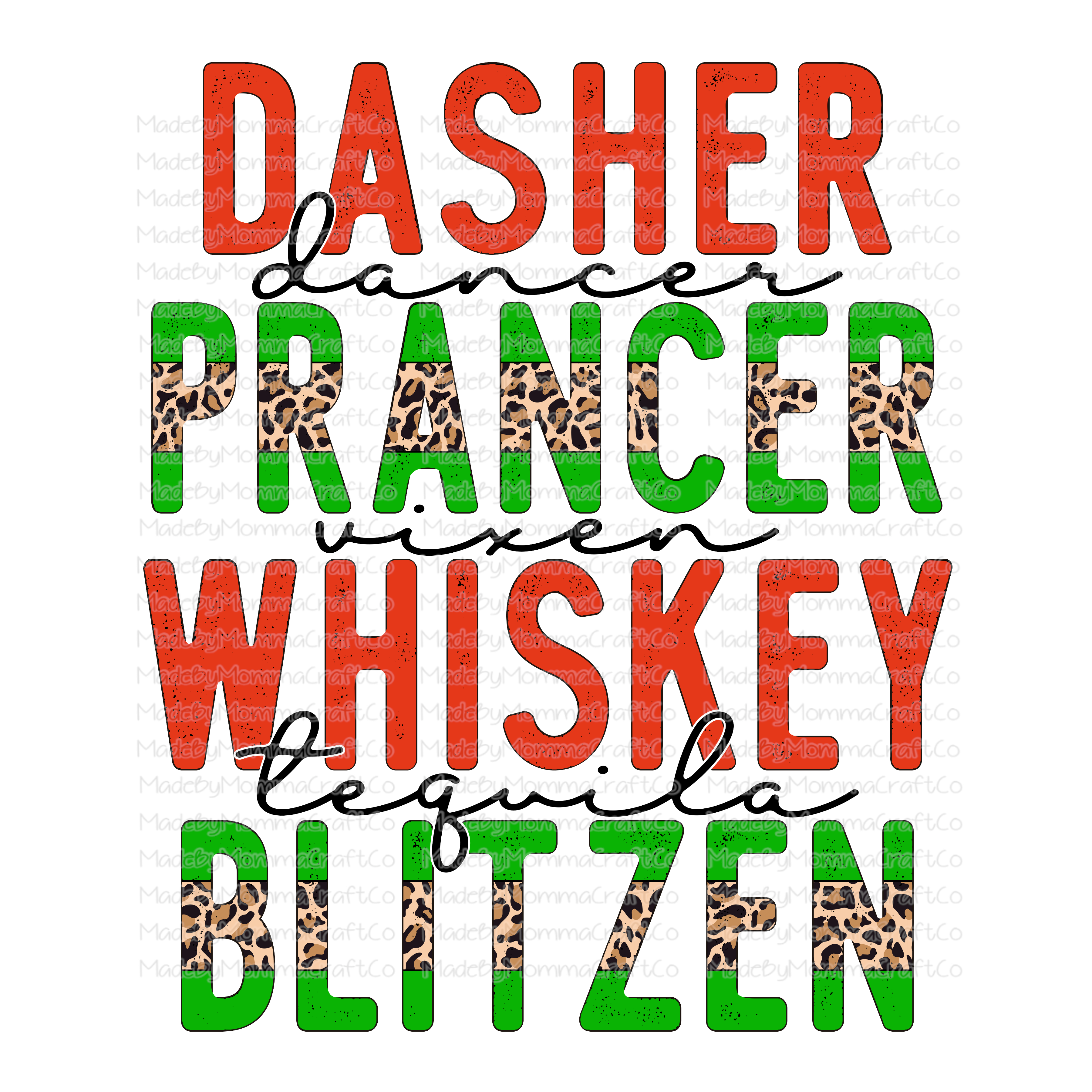 Dasher Dancer Blitzen - Leopard - Christmas - Cheat Clear Waterslide™ or White Cast Sticker