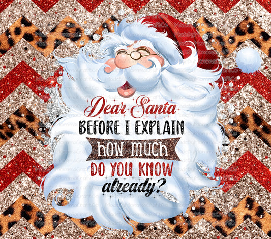 Dear Santa Christmas Tumbler Wrap - Sublimation Vinyl Or Waterslide Wrap