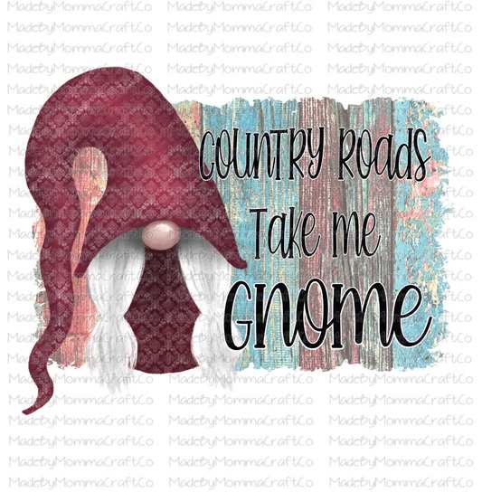 Country Roads Take Me Gnome Cheat Clear Waterslide™ or White Cast Sticker