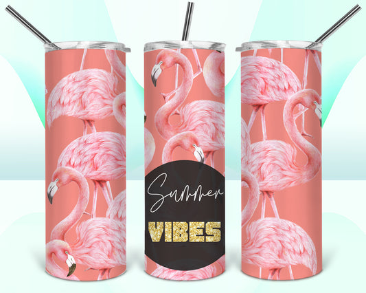 Summer Vibes Flamingo Sublimation Tumbler Wrap - Or Clear Waterslide Wrap