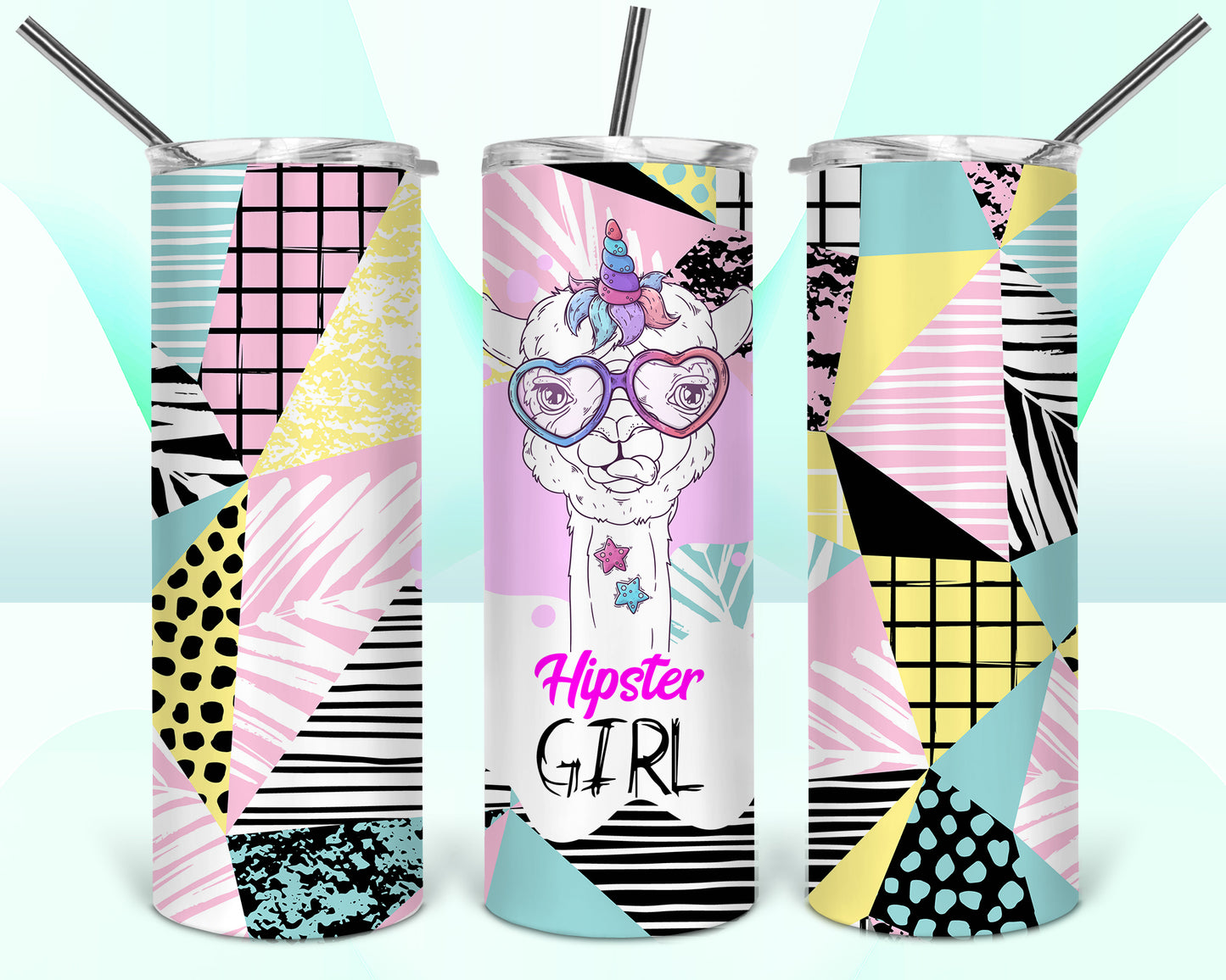 Hipster Girl Llama Unicorn Sublimation Tumbler Wrap - Or Clear Waterslide Wrap