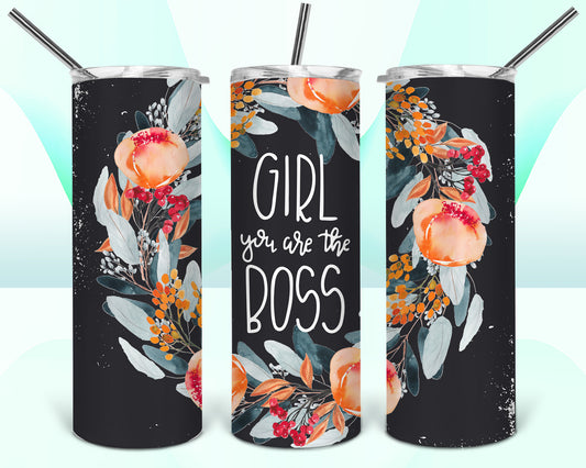 Girl You Are The Boss Floral Wreath Sublimation Tumbler Wrap - Or Clear Waterslide Wrap