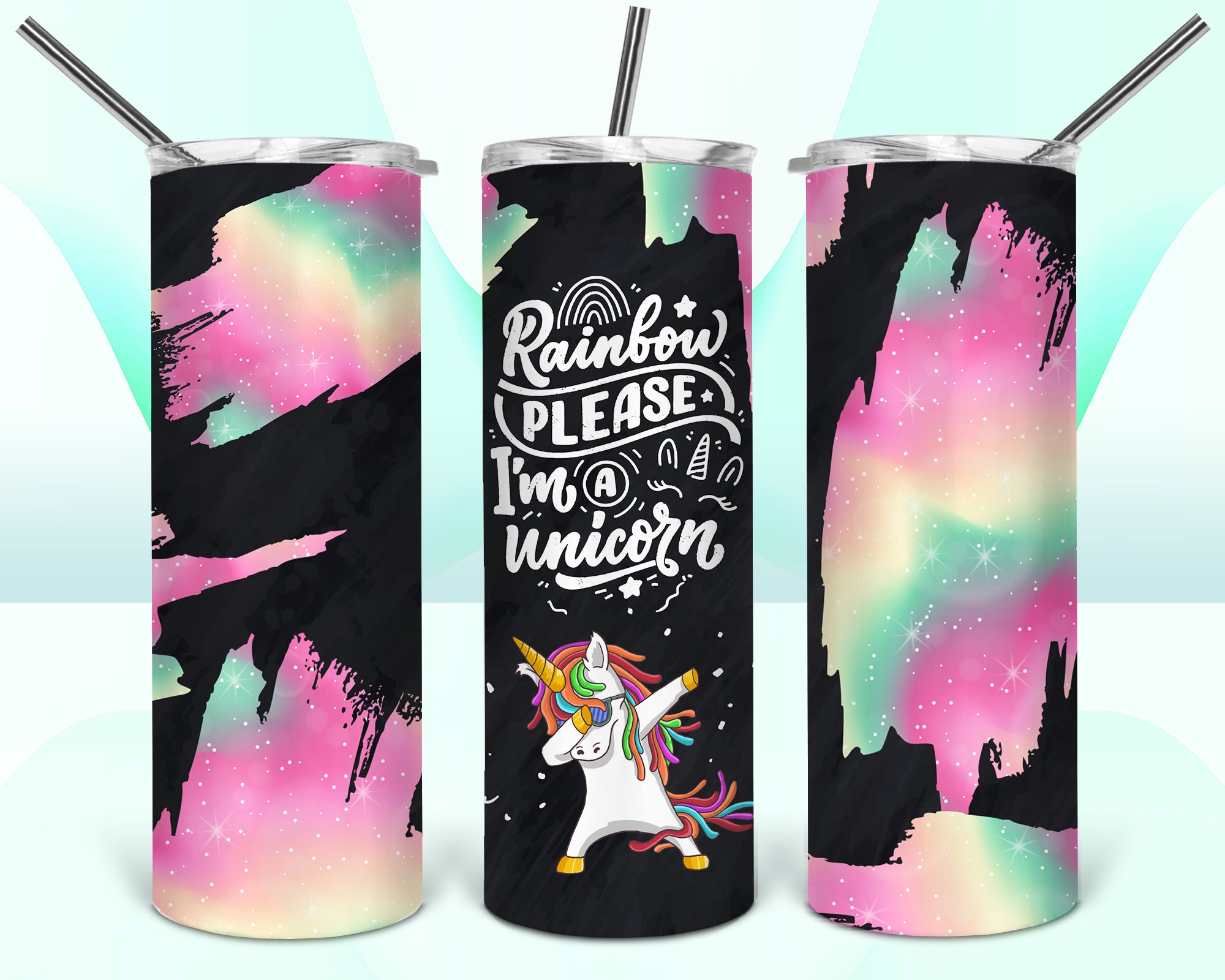 Rainbow Please I&#39;m A Unicorn Sublimation Tumbler Wrap - Or Clear Waterslide Wrap