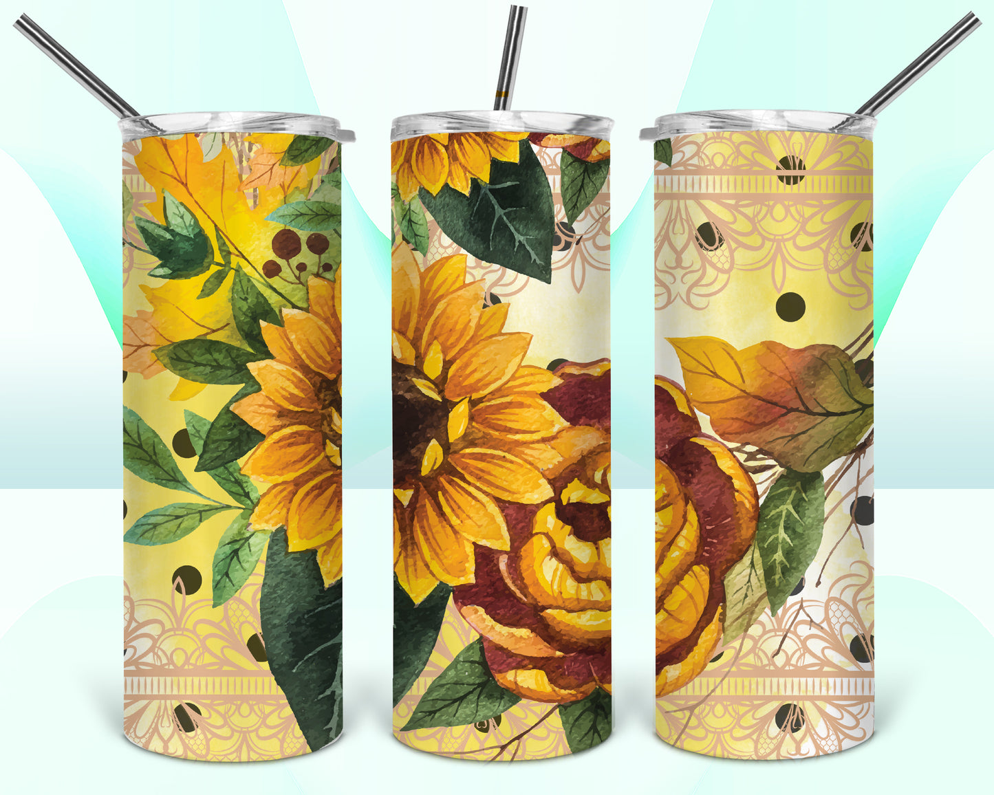 Sunflower Rose Floral Lace Sublimation Tumbler Wrap - Or Clear Waterslide Wrap