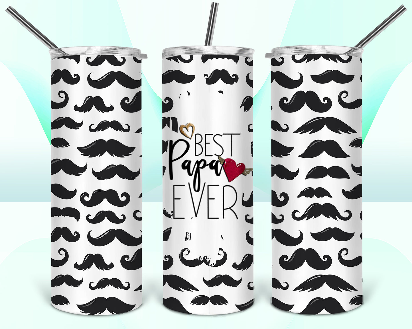 Best Papa Ever Mustaches Sublimation Tumbler Wrap - Or Clear Waterslide Wrap