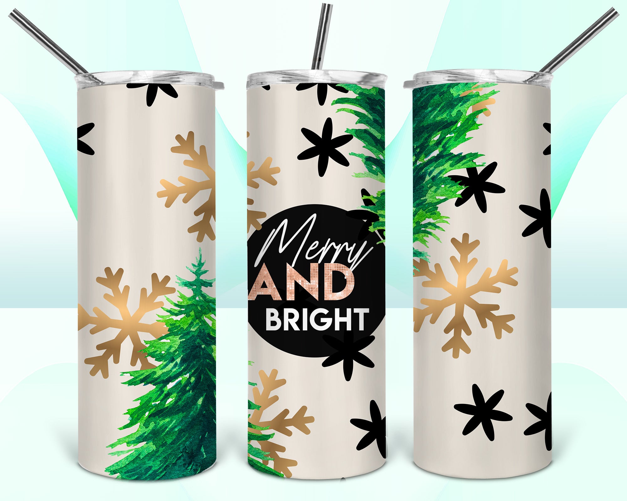 Merry And Bright Christmas Sublimation Tumbler Wrap - Or Clear Waterslide Wrap