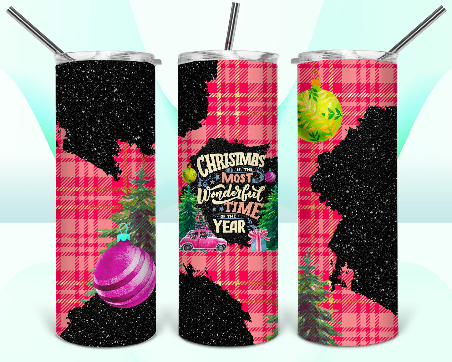 Pink Plaid Christmas Sublimation Tumbler Wrap - Or Clear Waterslide Wrap