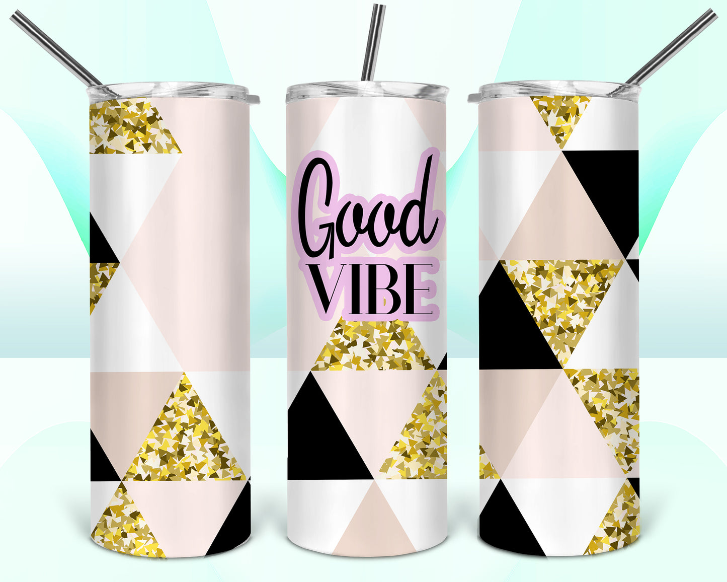 Good Vibe Geometric Sublimation Tumbler Wrap - Or Clear Waterslide Wrap